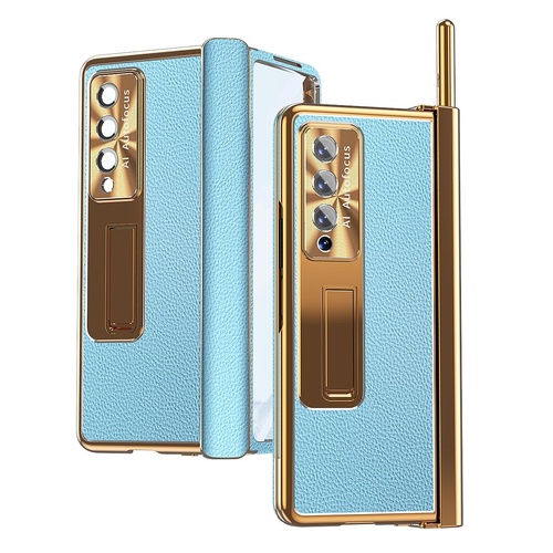 Shockproof Magnetic Litchi Pattern Phone Case for Samsung Galaxy z Fold 4 - Blue Gold - Main Image