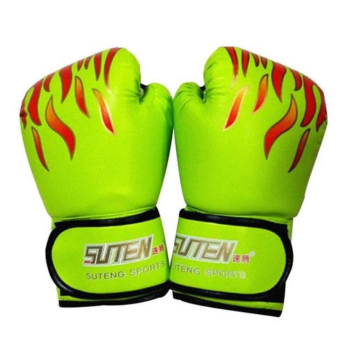 Adult Flame Pattern Pu Leather Boxing Gloves - Green - Main Image