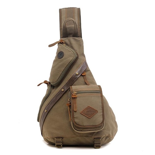 Multi Function Canvas Chest Bag Shoulder Messenger Crossby Bag - Army Green - Main Image