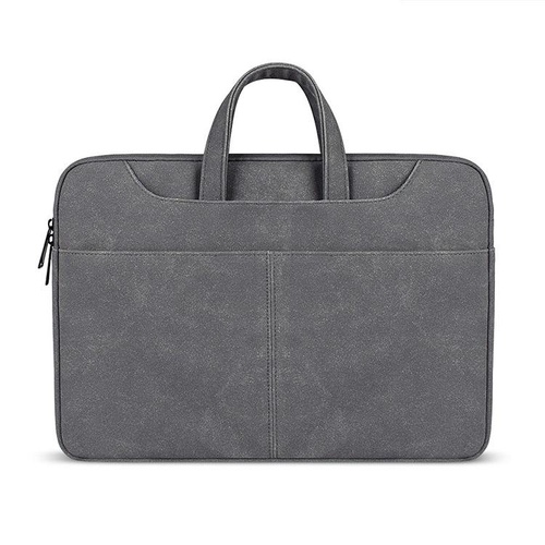 Waterproof Portable One-shoulder Handbag for 14.1 Laptops with Magic Stick & Suitcase Belt - Pu Leather Zipper Hidden Strap - Dark Gray - Main Image
