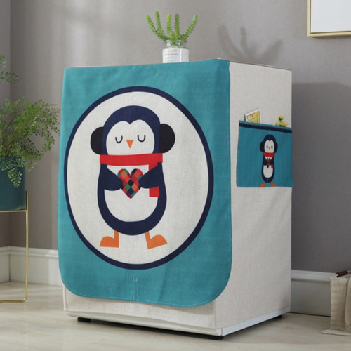 Cartoon Cotton Linen Drum Roller Washing Machine Dust Cover - 83x60x60cm Size - Penguin - Main Image