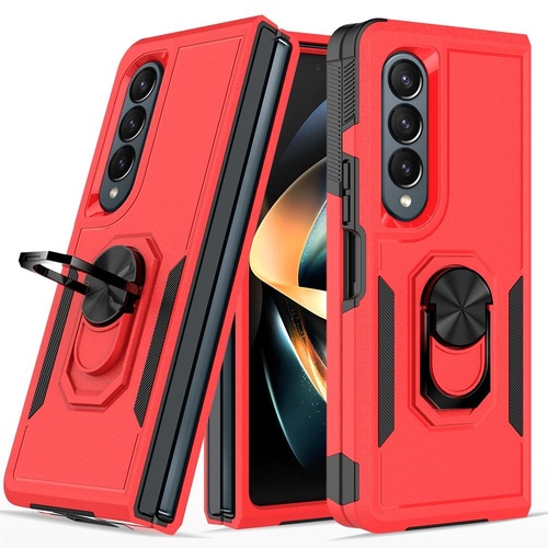 Galaxy z Fold 4 Tpu Shockproof Case with Ring - 2 in 1 Design - Red - Main Image