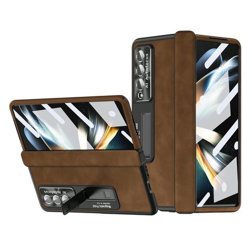 Magnetic Phone Case for Samsung Galaxy z Fold 4 - Napa Pattern - Brown - Main Image