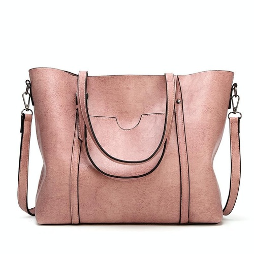Stylish All-match Leather Handbag - Wax Finish - Pink - Main Image