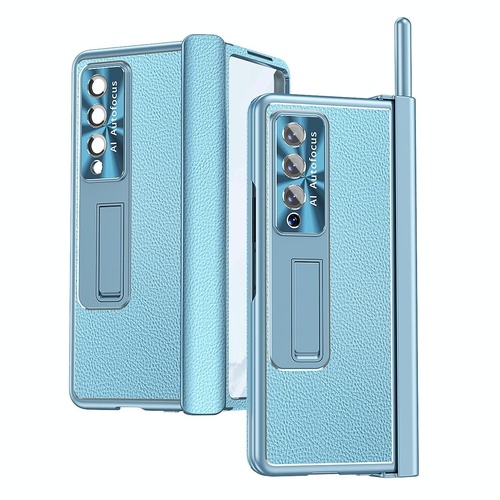 Shockproof Magnetic Litchi Pattern Phone Case for Samsung Galaxy z Fold 4 - Far Peak Blue - Main Image