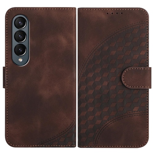 Embossed Elephant Head Phone Case for Samsung Galaxy z Fold 4 5g with Lanyard - Coffee - Main Image
