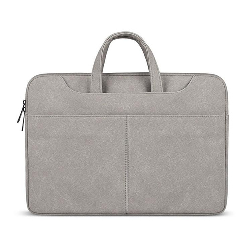 Waterproof Portable One-shoulder Handbag for 14.1 Laptops with Magic Stick & Suitcase Belt - Pu Leather Zipper Hidden Strap - Light Grey - Main Image