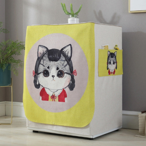 Cartoon Cotton Linen Drum Roller Washing Machine Dust Cover - 83x60x60cm Size - Cat - Main Image