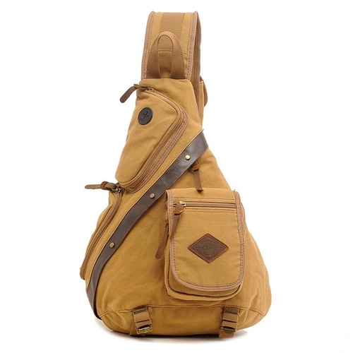 Multi Function Canvas Chest Bag Shoulder Messenger Crossby Bag - Khaki - Main Image