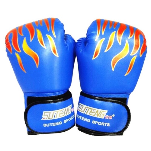Adult Flame Pattern Pu Leather Boxing Gloves - Fitness - Blue - Main Image