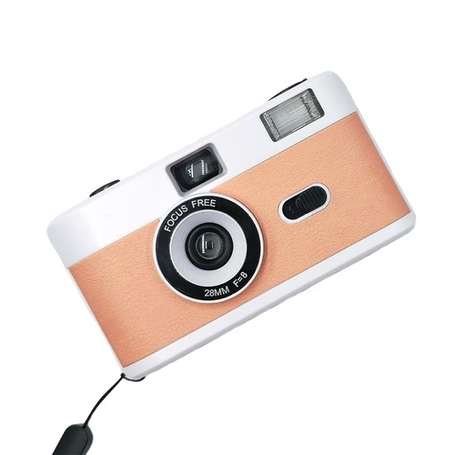 Retro Manual Reusable Film Camera for Kids - no Film - White + Pink Orange - Main Image
