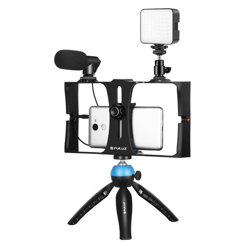 Vlogging Live Broadcast Kit With Led Fill Light Microphone Tripod Mount & Cold Shoe Head - Blue - Main Image