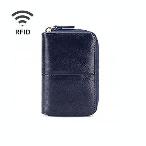 Leather Rfid Zipper Card Holder with Change Pocket - Blue - Main Image