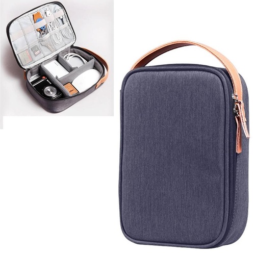 Portable Multi-function Headphone Charger Data Cable Storage Bag - Ultra Fiber Power Pack - Blue l - Main Image