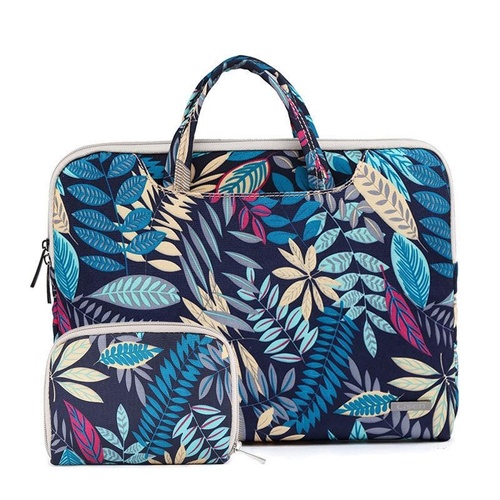 11.6 Inch Simple Business Laptop Bag with Liner - Ls-116 - Canvas Colourful Leaves Blue - Main Image