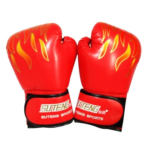 Adult Flame Pattern Pu Leather Boxing Gloves - Fitness - Red - Main Image