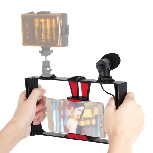 Smartphone Video Rig & Microphone Kit For Live Broadcast - Compatible With Iphone Galaxy Huawei Xiaomi Htc Lg Google And More - Red - Main Image