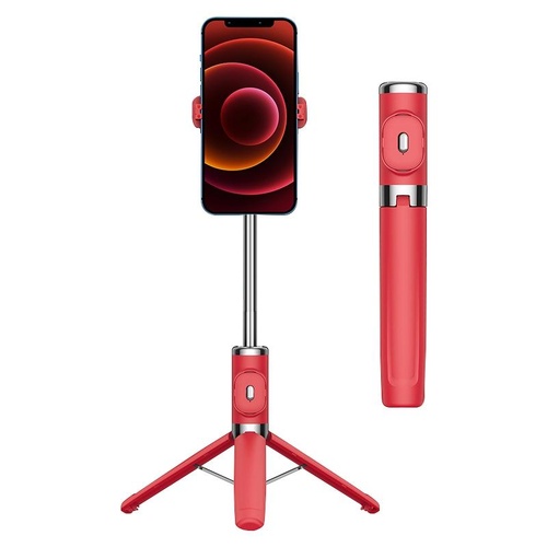 Wireless Selfie Stick with Remote Tripod - Compact Design - Red - Main Image
