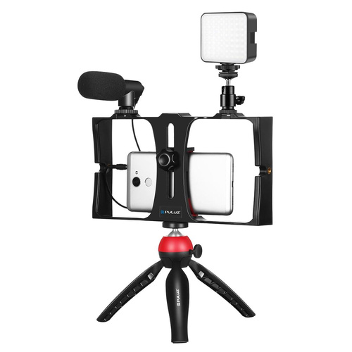 Vlogging Live Broadcast Kit With Led Fill Light Microphone Tripod Mount & Cold Shoe Head - Red - Main Image