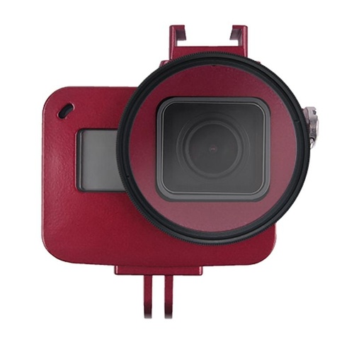 Aluminum Protective Cage with Insurance Frame and 52mm Uv Lens for Gopro Hero7 / 6 / 5 - Red - Main Image