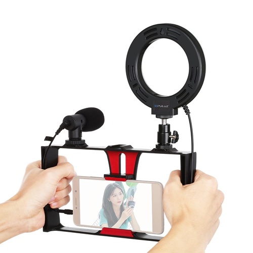 3-In-1 Vlogging Kit With Smartphone Rig Microphone And Led Ring Light - Red - Main Image