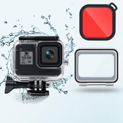 Waterproof Case for Gopro Hero8 with Touch Back Cover and Colour Lens Filter - 45m - Red - Main Image