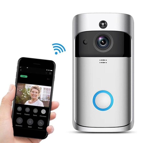 Smart Wifi Video Doorbell With Night Vision & Wide-Angle Camera - 720P Low Power Mobile Remote - Silver - Main Image