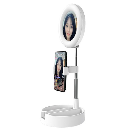 Foldable Desktop Makeup Mirror Holder with Storage - White - Main Image
