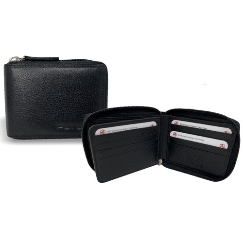 Futura Leather Zip Around Mens Genuine Leather Wallet w/ RFID Protection - Black - Main Image