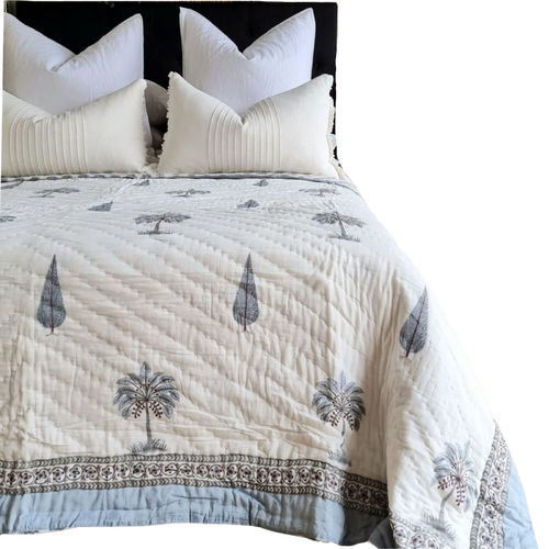 Kolka Palm & Pine Reversible Quilt 100% Cotton Blue - King Size - Main Image