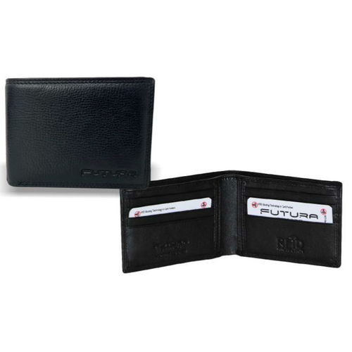 Futura Mens RFID Protected Slim Genuine Leather Wallet - Black - Main Image