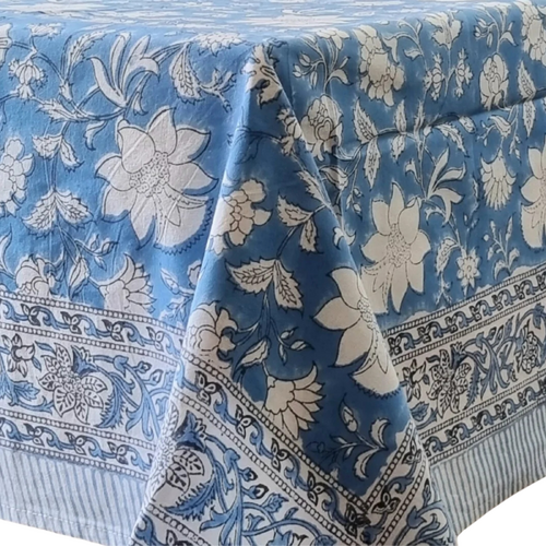 Rectangle Tablecloth Table Cover Flower Pattern Dining Table Cloth - Blue Bellflower - Main Image