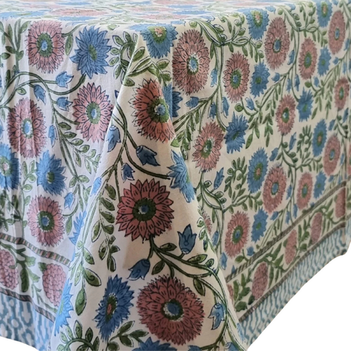 Kolka Kumudani Hand Block-Printed Tablecloth - Pink - Main Image