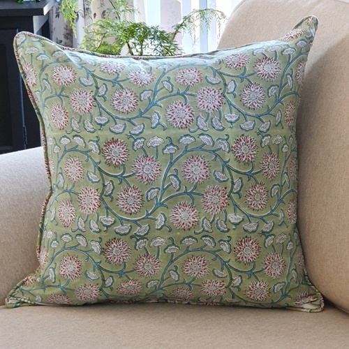 Kolka Floral Garden Soft Cotton Voile High Quality Decorative Cushion - Green - Main Image
