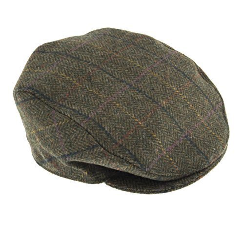 DENTS Abraham Moon Tweed Flat Cap Wool Ivy Hat Driving Cabbie Quilted - Olive - Medium - Main Image