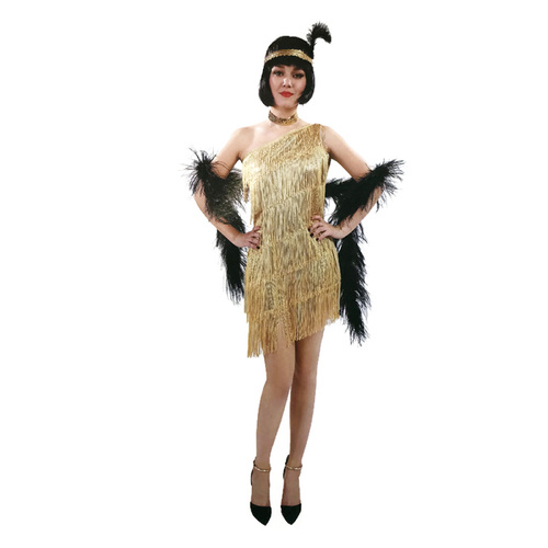Ladies Flapper Costume Charleston Gatsby Chicago Fancy Dress Party 1920s 20s - Gold - Main Image