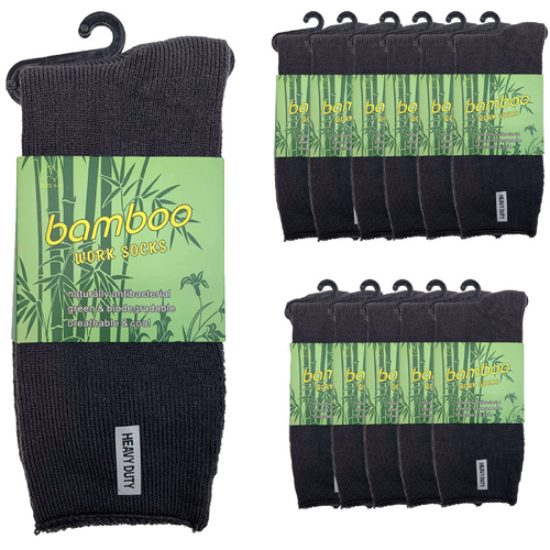12 Pairs PREMIUM BAMBOO SOCKS Mens Heavy Duty Thick Work Socks Cushion BULK  - Charcoal Grey - 11-14 - Main Image