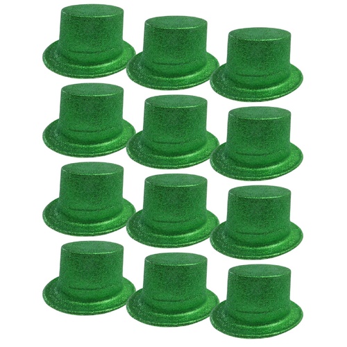 12x GLITTER TOP HAT Fancy Party Plastic Costume Tall Cap Fun Dress Up BULK - Green - Main Image