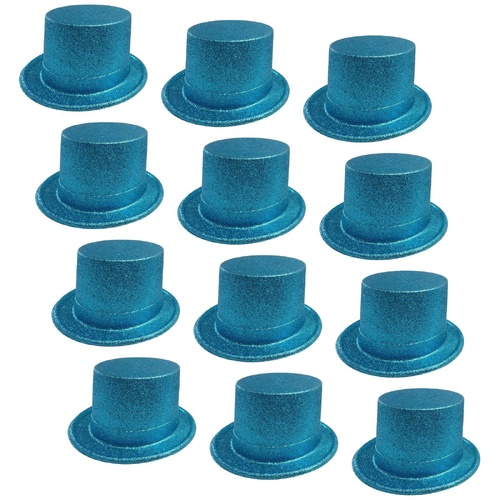 12x GLITTER TOP HAT Fancy Party Plastic Costume Tall Cap Fun Dress Up BULK - Sky Blue - Main Image