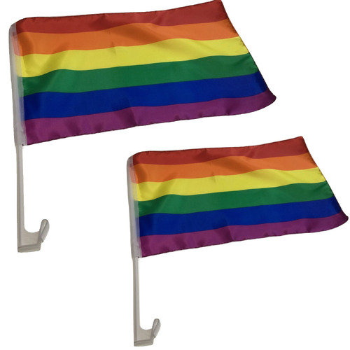 2x RAINBOW CAR FLAG with Window Clip Flags Australia Day 30cm x 45cm Gay Pride - Main Image