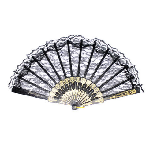LACE FAN Hand Folding Wedding Party Bridal Spanish Costume Accessory - Black - Main Image