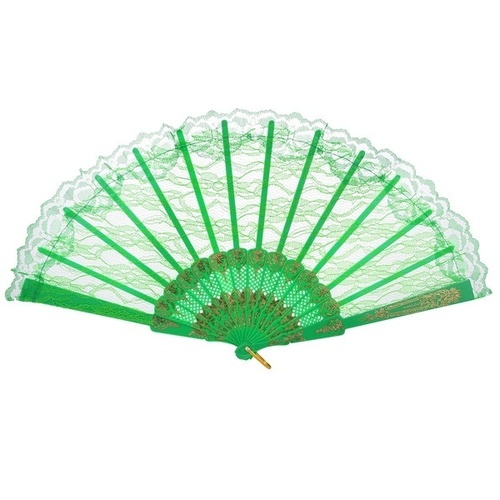 LACE FAN Hand Folding Wedding Party Bridal Spanish Costume Accessory - Green - Main Image