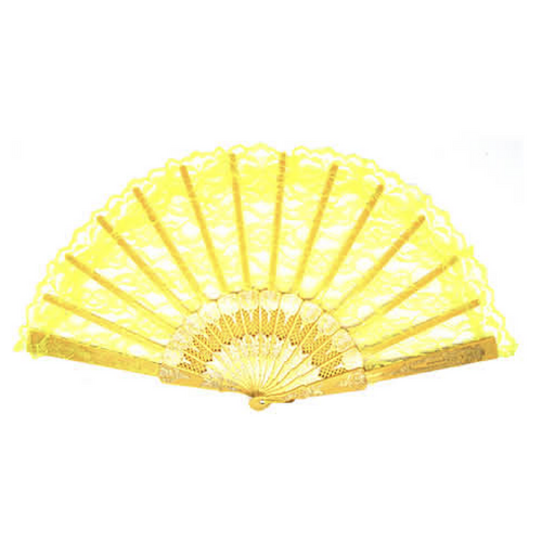 LACE FAN Hand Folding Wedding Party Bridal Spanish Costume Accessory - Yellow - Main Image