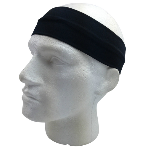 PLAIN HEADBAND Elastic Stretch Sports Yoga Hair Band Unisex 8cm Wide Wrap - Black - Main Image