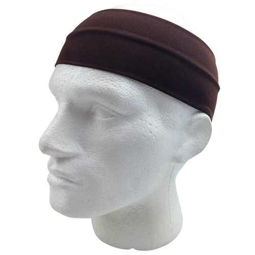 PLAIN HEADBAND Elastic Stretch Sports Yoga Hair Band Unisex 8cm Wide Wrap - Brown - Main Image