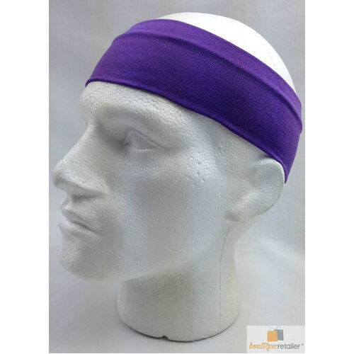 PLAIN HEADBAND Elastic Stretch Sports Yoga Hair Band Unisex 8cm Wide Wrap - Purple - Main Image