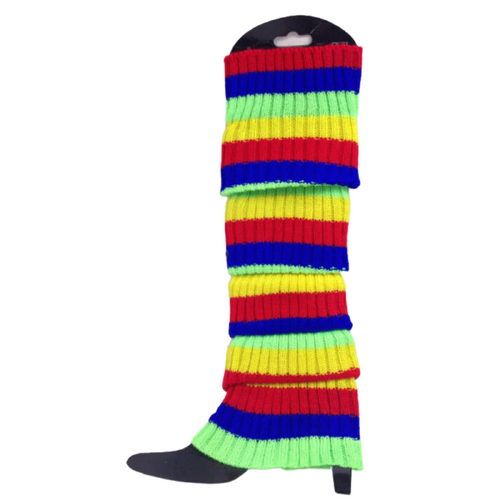 RAINBOW LEG WARMERS Stocking Ribbed High Knitted Socks Chunky Dance 80s Party - Rainbow - Main Image
