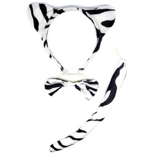 ZEBRA EARS HEADBAND w Bow Tail Animal Costume Halloween Party Hair Accessory - Main Image