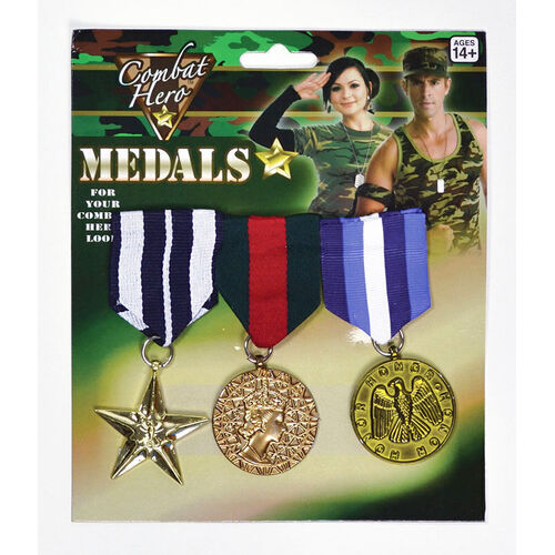 3x Army Solider Medals Combat Party Costume Halloween Fancy Dress Replica - Main Image