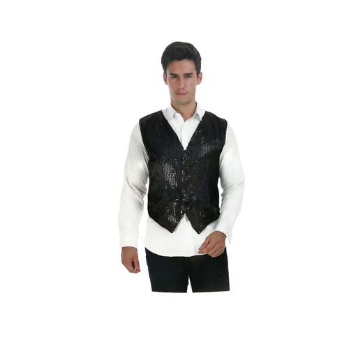 Mens Premium SEQUIN VEST Waistcoat Dance Costume Disco Sparkle Deluxe - Black - Main Image